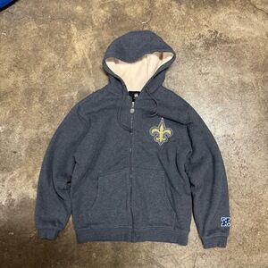 NFL Pro Line Mens Small Saints Grey Full-Zip Sherpa Lined Hoodie Fanwear